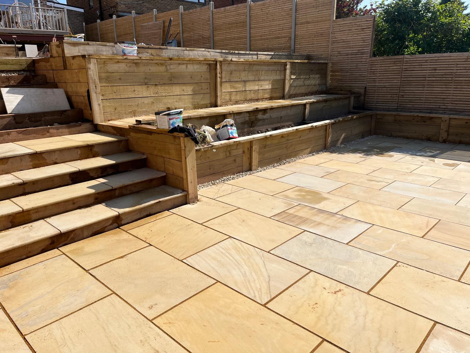 Sandstone patio with steps