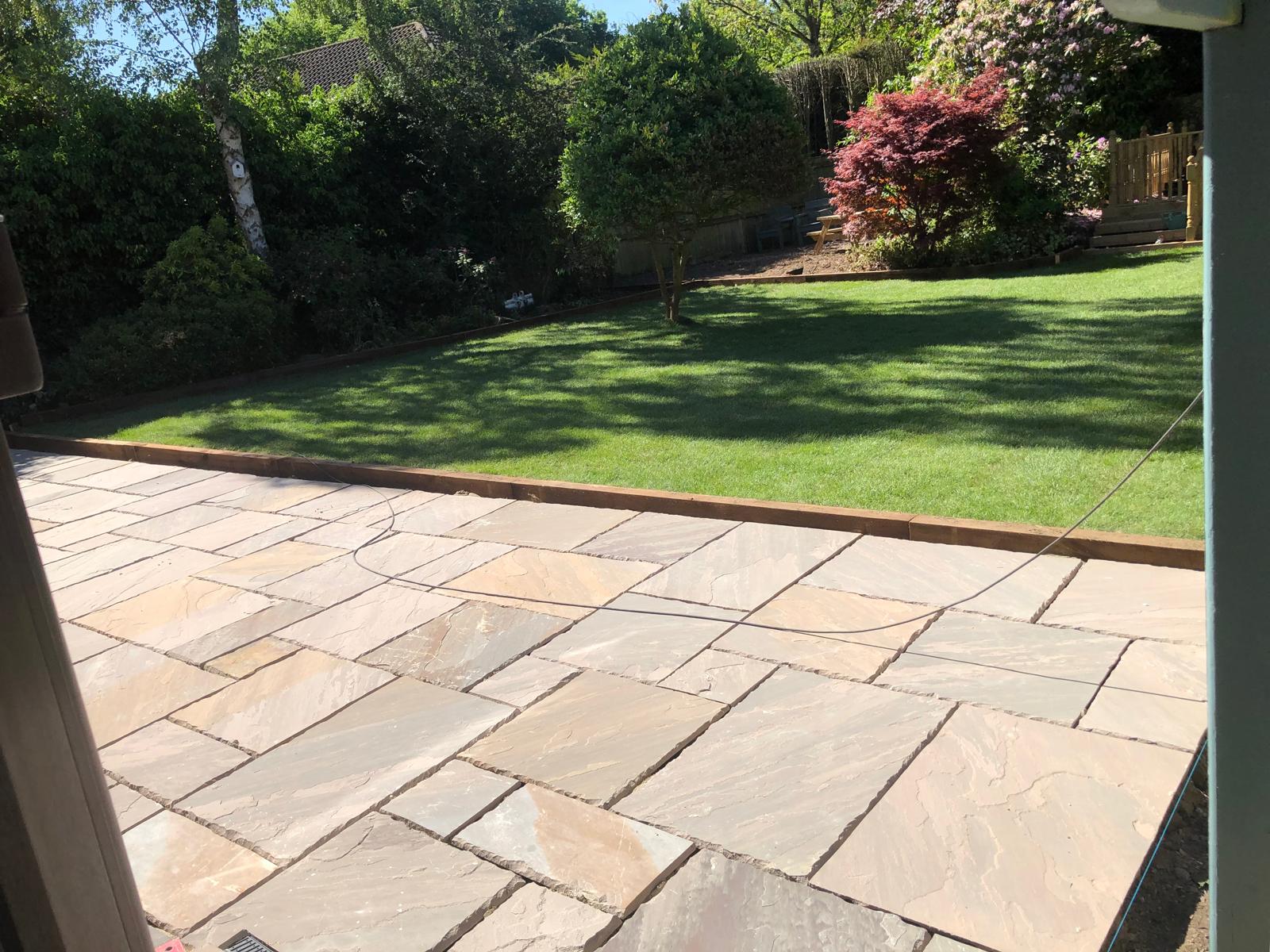 Sandstone patio with lawn 2