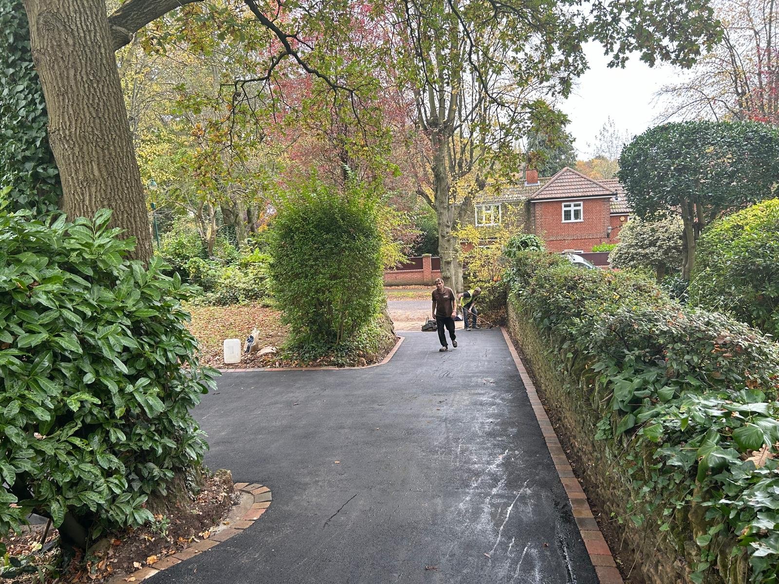 Tarmac driveway autumn